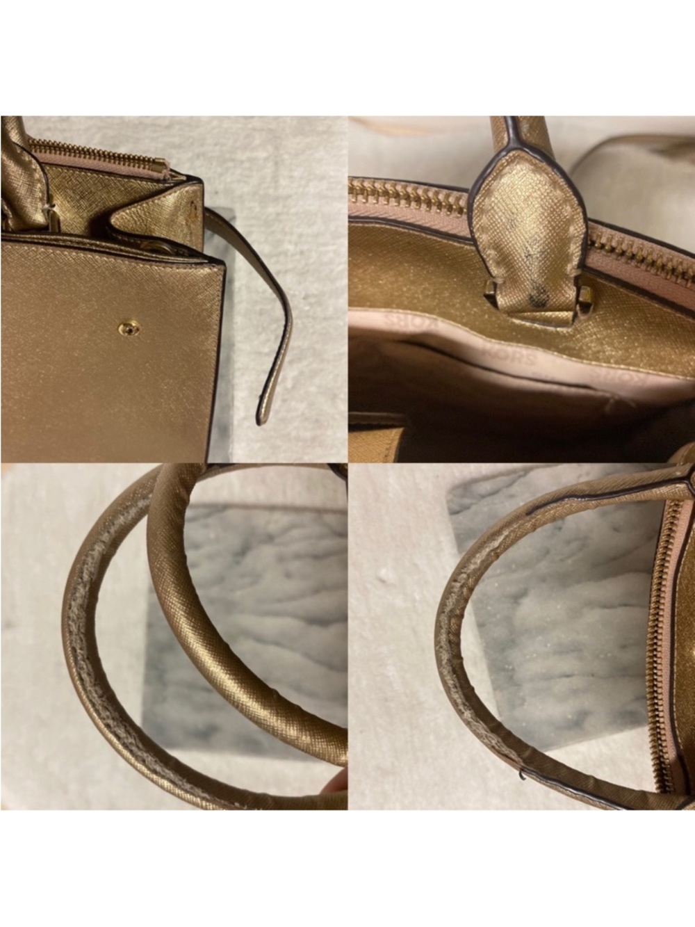 Michael Kors Karla East West Satchel Handbag Metallic Gold Crossbody - Picture 14 of 15